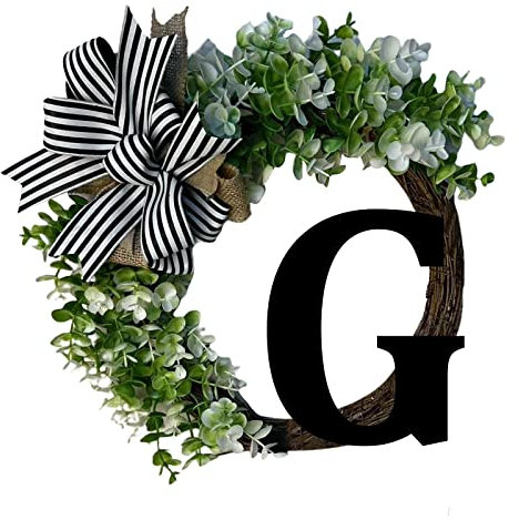 cfpqv Einzigartiger Nachname, ganzjährig, Haustür-Kranz mit Schleife, Willkommensschild, Girlande, kreativ, 26 Buchstaben, Bauernhaus-Kranz für Haustür, Frühling, ganzjährig, draußen, (G, One Size)
