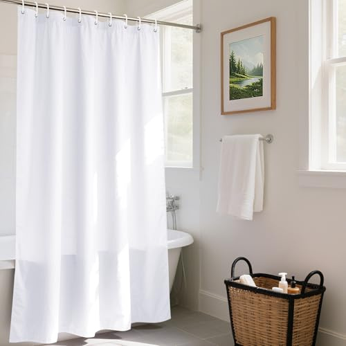 REDKEY Duschvorhang 120x180 cm mit Gewicht Unten, Anti-schimmel Badvorhang, Waschbar Schnelltrocknend Wasserabweisend PVC Textil, Antibakteriell Badewanne Vorhang mit 8 Haken für Bad Dusche, Weiß