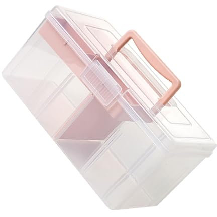 TEHAUX Storage Box Mit Griff Multifunktionale Aufbewahrungsbox Für Bastelbedarf Und Nähzubehör Tragbare Stapelbare Organizer-Box Transparent