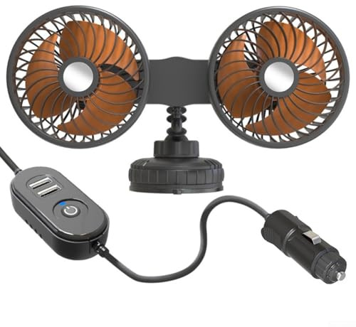 Car DOUBLE Suction Cup Fan, Aerodynamic Design USB Compatible Dual Headed Automotive Cooling Fan With Multiple Speed Options(12V/24V)