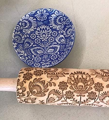 FOLK Präge Nudelholz. Teigroller für Keramik, Holz Roller, Modelliermuster-Roller. Gravierte Nudelholz mit Muster für Pottery von Algis Crafts