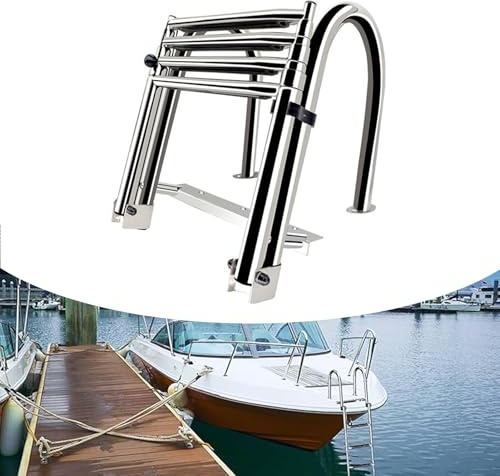 Poxvythb Bath Ladder Boat Pool Ladder Stainless Steel Ship'S Ladder Marine Ladders Folding Dock Ladder Folding Stainless Upper Platform Pontoon Ladder For Dock Swim Pool Marine