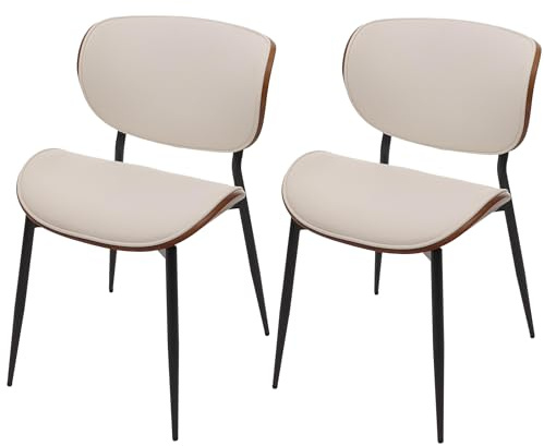 Mendler Lot de 2 chaises de Salle à Manger HWC-O45 280g/m² Oeko-Tex Aspect Noyer, Blanc