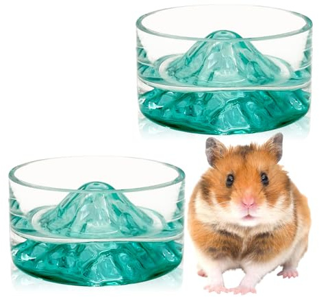 BNOSDM 2Pcs Hamster Food and Water Bowl Mountain Fuji Style Glass Drinking Dwarf Hamster Feeder Anti-Turning Dish for Syrian Hamsters Gerbils Mice Rats or Other Similar-Sized Pets (Green)