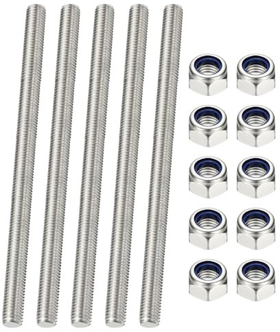 PATIKIL 5 Pcs Fully Threaded Rod, M6 x 160mm 304 Stainless Steel Right Hand Long Thread Bar Studs with Nuts for Pipes Clamps Hangers U-Bolts