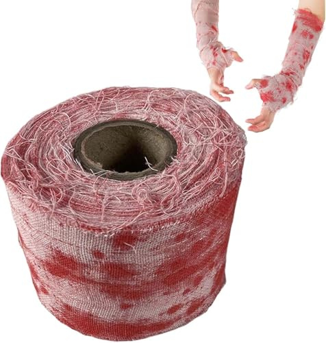 SHUOHONG Gasa de Sangre de Halloween 10M, Paño de Sangre Espeluznante Decoración Halloween, Tela de Gasa Ensangrentada con Estampado Blanco, Tela con Sangre Aterradora para Fiestas y Halloween