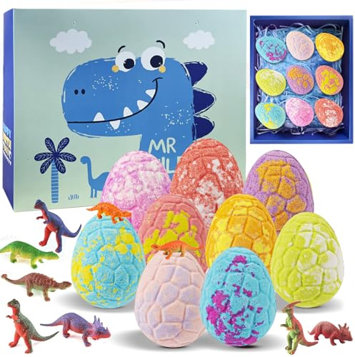 Bombas de Baño Niños Dinosaurios 9 Piezas,Bombas de Baño con Juguetes Sorpresa,Set de Regalo Cumpleaños,Navidad,San Valentin,Halloween,Pascua Regalo para Niños Niñas