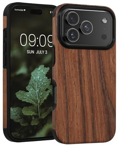kwmobile Hülle kompatibel mit Apple iPhone 17 Pro - Holz TPU Case Handy Schutzhülle - Backcover Cover Holz Maserung Braun