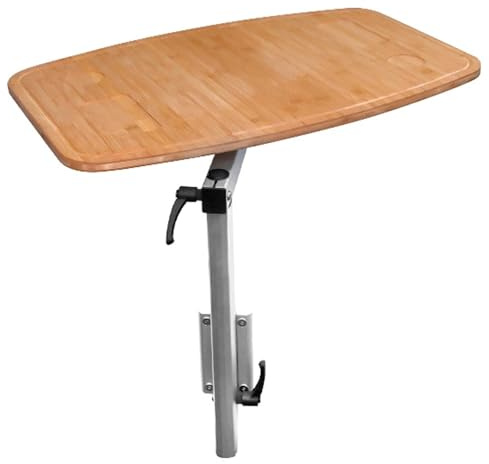 Snaweo Wandklapptisch, Drehklapptisch, Verstellbare Wohnmobiltische, Abnehmbare Aluminiumlegierung, 360-Grad-Drehfunktion, Höhenverstellbar, Tischplatte Aus Bambusholz, for Wohnwagen, Yachten