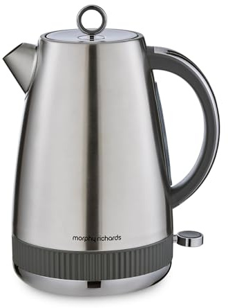Morphy Richards Mexborough 1.7L Kettle, Stainless Steel, 3K Rapid Boil, 360 Base, Anti-Lime Scale Filter, Boil Dry Protection, Illuminated On/Off Switch, Water Window, Ring Pull, Grey Trim, 102902