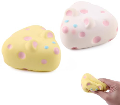 Anboor 2 Stück Langsam aufsteigendes Käse-Squishy-Spielzeug für Kinder, Maus-Lebensmittel-Schaumstofftier, Stressabbau, süßes Squishy-Spielzeug