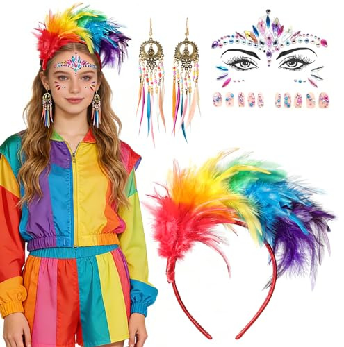 Regenbogen Haarreif, Bunte Feder Haarschmuck Haarbänder, Papagei haarreif Damen, Regenbogen Kopfschmuck, federschmuck Kopf, Karneval Party bunter Stirnbänder, Papagei Haarband Fascinator Stirnbänder