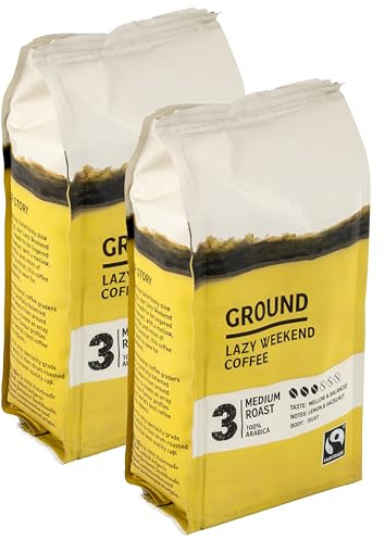 Premium Lazy Weekend Ground Coffee Duo, Medium Roast, Mellow & Silky with Notes of Roasted Hazelnut, 100% Arabica - Set of 2 x 227g