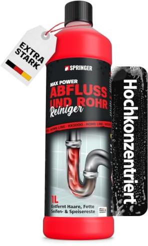 SPRINGER HX3000 Rohr- & Abflussreiniger MAX POWER 1 L | Made in Germany | extra starker Rohrreiniger gegen Verstopfungen durch Haare, Fett & Seife | für Bad & Küche
