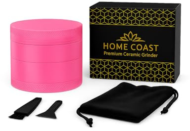Home Coast Grinder in ceramica di alta qualità, 4 pezzi, rosa, elegante macinino per erbe aromatiche con filtro per polline, rivestimento in nanoceramica, macina affilata, accessori inclusi
