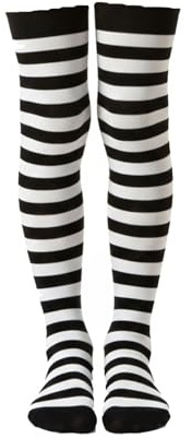 A2Z 4 Kids Medias a rayas para niñas y niños, color blanco y negro, accesorio de disfraz de Halloween, calcetines por encima de la rodilla, calcetines suaves y elásticos, de poliéster, para niños de 4