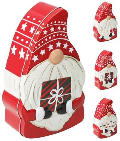 Carousel Home Christmas Gonk Storage Tin | Kitchen Food Tin Festive Cookie Biscuit Tin | Gnome Shaped Gift Box - Design Varies One Supplied