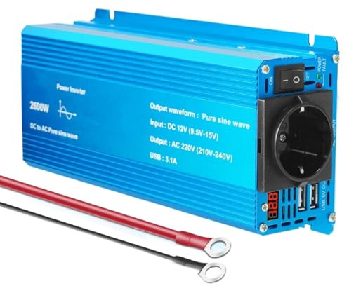 Convertitore Trasformatore Di Potenza Con Presa USB 3 Prese Universale/UE Carica Display LED 3000 W Per Inverter A Onda Sinusoidale Pura Da CC 12 V A CA 220 V Invertitore(EU 2600W 60Hz A)