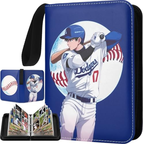 HBK Baseball Card Binder 400 Pockets, PU Leather with 50 Sleeves, 3-Ring Collectible Card Album for Trading Cards, Sports Card Collector Gift for Boys Girls (Ohtani-17)