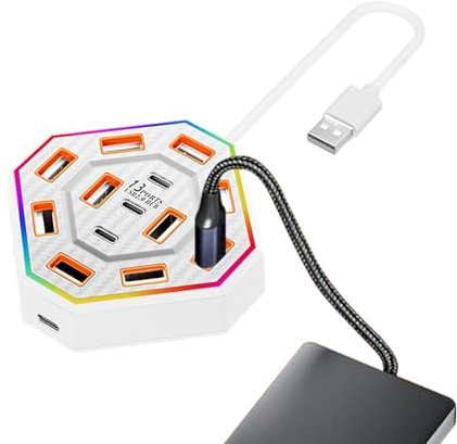 USB C-dockningsstation med flera portar - 13-i-1- med RGB, stöd för dubbla trippelskärmar, höghastighetsdataladdningshubb | Professionell högskolestudent Vuxen Workstation Installation Expansion S