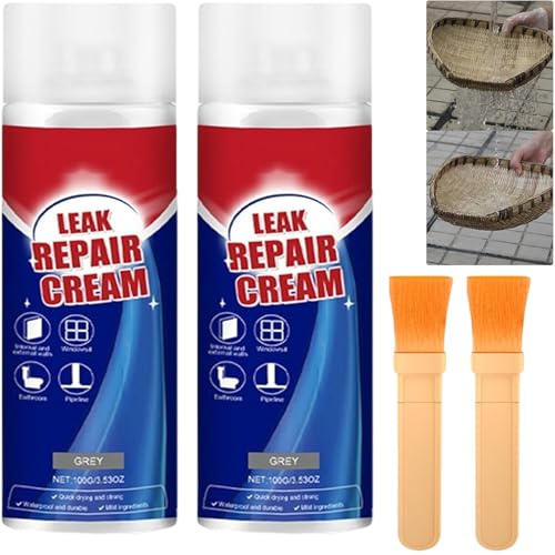 2Pcs Invisible Waterproof Sealant Spray and Leak Repair Cream, Quick Dry Roof Sealant for Bathroom Patio Gutter Window Frame Tile Concrete Indoor Outdoor Use (2Pcs Grey)
