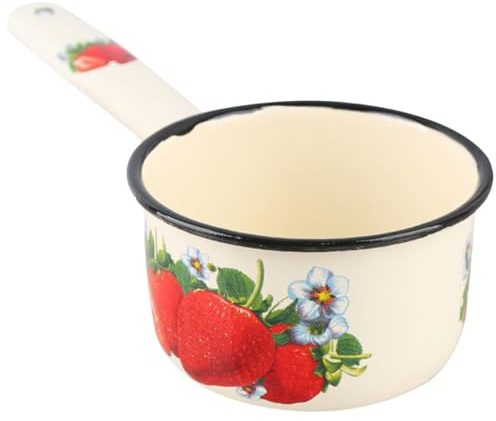 Alasum Pentola Smaltata Manico, Mestolo per Acqua e Piccolo Bricco per Latte, Adatta a Fornelli a Induzione a Gas, per Cucina Casalinga e Alimenti, Colore Beige Panna