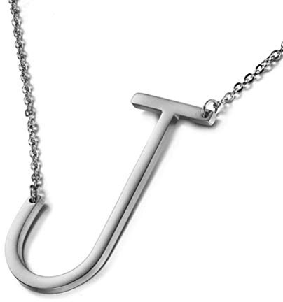 MOMOL Sideways Initial Necklace Stainless Steel Silver Large Big Letter U Pendant Necklace Script Name Monogram Necklaces for Women