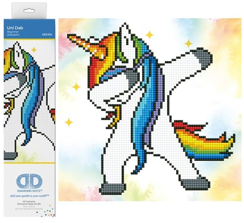 DIAMOND DOTZ DD3.024 - Original 5D Diamond Painting Set Einhorn Uni Dab, Kreativset mit 2.613 Diamant Mosaiksteinen, Malset ca. 23 x 23 cm, DIY Komplettset für Erwachsene und Kinder ab 8 Jahren