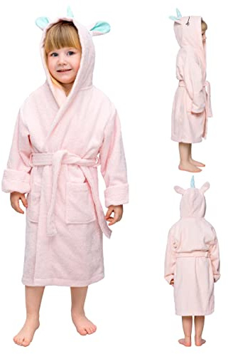 Twinzen - Accappatoio Unicorno - Ragazza e Ragazzo - 100% Cotone Oeko-Tex - Accappatoio Doccia e Vestaglia Bambini - 3-4 anni