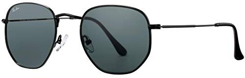 Pro Acme Polygon Sonnenbrille für Herren und Damen 100% Echte Glaslinse Sechskant Rahmen (Schwarz Rahmen | Grauer Linse)