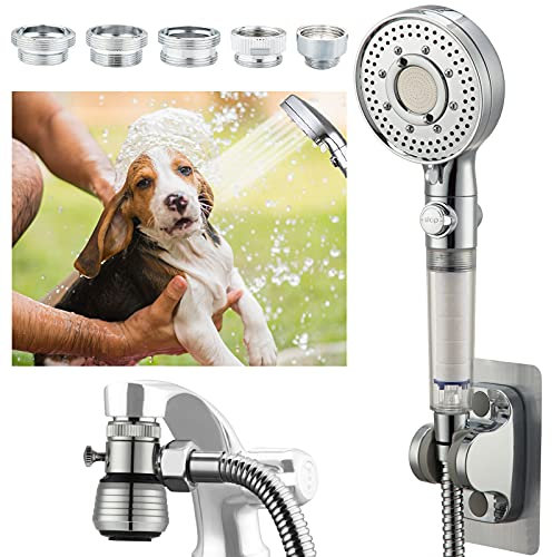 Dog-Shower-Head Faucet Sprayer-Attachment Bathtub-Sink - Filter Handheld with Pull-On Diverter(5-Adapter) for Pet Rinsing & Hair Washing &Baby Bath, Tap Spray Hose Extension with 2-Mode Aerator