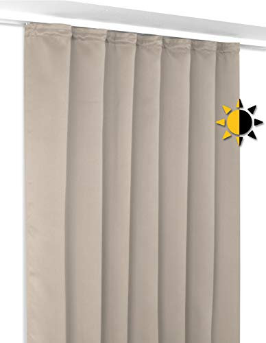 Verdunkelungsgardine mit Kräuselband U-Band, Blackout Vorhang Blickdicht abdunkelnd, Größe und Farbe wählbar (Breite: 140 cm, Höhe: 225 cm, Hellbraun)