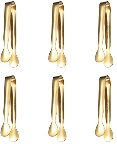 Zuckerzange Klein Set, Edelstahl Eiswürfelzange Süßigkeiten Zange Zucker Clip Servierzange Salatzange Eiswürfelzange Zucker Clip Zubehör für Candybar Hochzeit Party (6 Stück) (Golden)