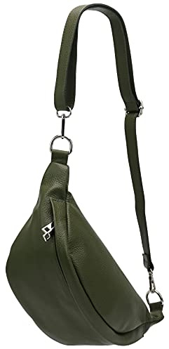 SH Leder ® echt Leder Hüfttasche Damen Herren Unisex Gürteltasche für Festival Reise Bauchtasche mittelgroße Crossbody Bag Frauen Ledertasche 32x17cm Marie G528 (Olivgrün)