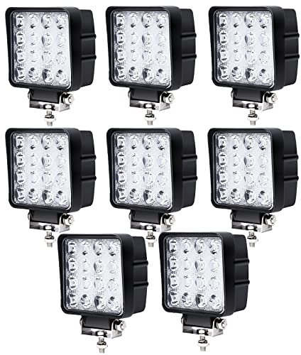 Lospitch Rechteck LED Arbeitsscheinwerfer IP67 Wasserdicht 12V 24V LED Scheinwerfer für LKW,Offroad, SUV, ATV,traktor Rückfahrscheinwerfer (48W 8 Stück)