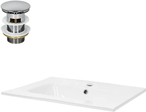 ML-Design Lavabo en Céramique, Blanc, 610x165x460 mm, avec Soupape de Vidange, Trop-Plein et Trou de Robinetterie Inclus, Vasque à Encastrer Lave-Main Évier pour Salle de Bain/Toilettes d'Invités