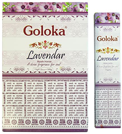 Goloka Räucherstäbchen Lavendel Incense Stick 3/6/ 12/24 Gratis Halter (12x Goloka Lavendel)