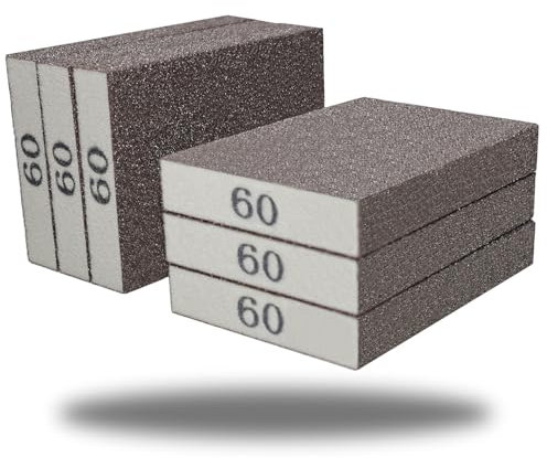 Tonmp Grob-Schleifschwamm mit 60er-Körnung, waschbar und wiederverwendbar, für Topf-, Pfannen-, Glas-, Holz- und Metallschleifen (Körnung 60), 6 Stück