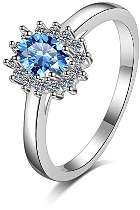 Stfery Frauen Ring Silber, Silberring Damen Blume 925 Oval Ringe 0,5ct Moissanite Verlobungsring Gr 52 (16.6) Eheringe Schmuck