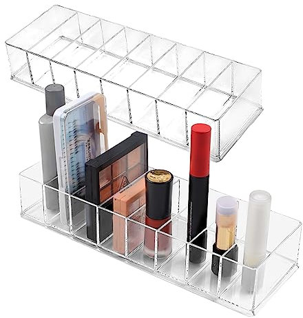 WINKIO Make Up Organizer, 2er Pack Kosmetik Organizer Mit 8 Fächern, Transparenter Acryl Cosmetic Organizer, Make-Up Aufbewahrungsbox für Schminke，Schminke,Nagellack(25 * 8.5 * 4.7cm)
