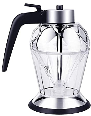 Qcwwy Distributeur de Miel en Verre Anti-goutte, capacité de 200 Ml, Bouteille D'huile D'olive en Verre en Forme de Diamant avec Support et Couvercle de Joint en Silicone, (Pot d'huile