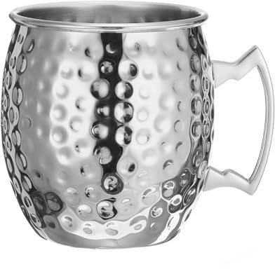 sourcing map Kupfer Becher 530ml/19 OZ Gehämmert Cocktail Becher 1Stk pur Verkupfert Edelstahl Schnapsglas Cocktail Getränk Becher für Party Getränk und Geschenk Silber