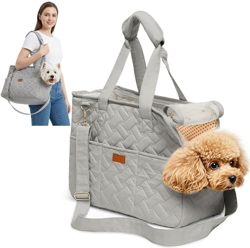 ALLSOPETS Katzentrage, Weiche Hundetransportbox für Kleine Hunde, Tragbare Transportbox für Hunde, Reisezubehör, Zubehör für Welpenhandtasche mit Verstellbarer Sicherheitsleine (Sternengrau, S)
