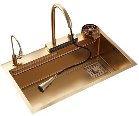 Ksunun Gold Spülbecken, Küchenspüle Mit Wasserhahn Küche Ausziehbar, Waschbecken Küche, Spülbecken Edelstahl, Spüle Küche, Spüle Mit Armatur Set, Küchenwaschbecken, Küche Waschbecken