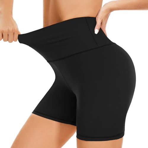 BLONGW Cycling Shorts Women- High Waisted Biker Shorts Tummy Control Black Yoga Gym Workout Athletic Running Sports Short Leggings UK Gift for Women（Black,S-M）