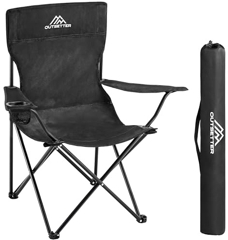 Camping Chair | Lightweight Folding | Portable Chairs for Outdoors | Cup Holder | Storage Cover | Outdoor Leisure Chair Durable with Arm Rest for the Beach, Lawn, Fishing Trip Garden and BBQs Black