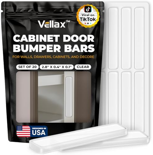 20 Clear Silicone Bumper Strips – 2.8 x 0.4 Anti-Slip Pads for Cabinets, Glass Table Tops, and Chairs – Wall Protector & Soft-Close Noise Dampening Pads by Vellax