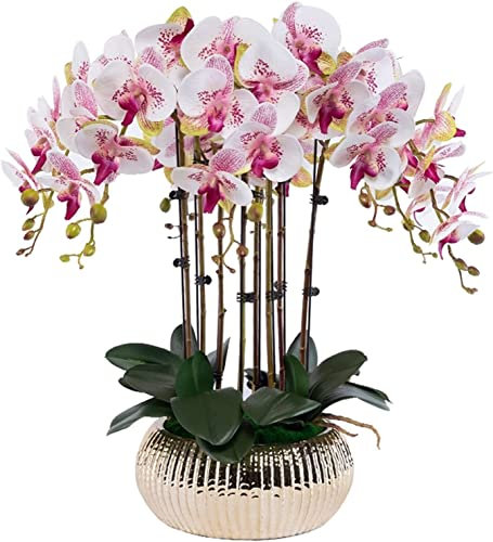 GaRcan Künstliche Blumen im Topf, künstliche Orchideen mit Porzellanvase, künstliche Blumen, Dekoration für Wohnzimmer, Büro, künstliche Phalaenopsis-Blumen. Schöne Form