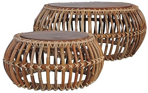 Homgoday Kaffeetische 2 Stück Natur-Rattan, Möbel Couchtische, Couchtisch, Couchtisch, Couchtisch, Wohnzimmer Büro Schlafzimmer Couchtisch