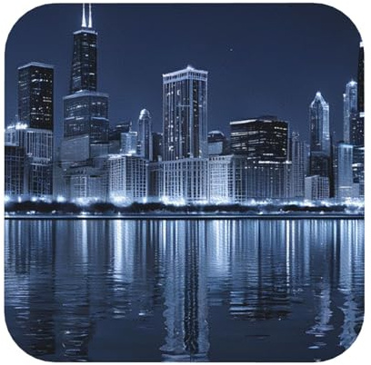 Leder-Untersetzer, Chicago reflektierend, 6 Stück, hochwertig, quadratisch, für Zuhause, Büro, Restaurant, Bar